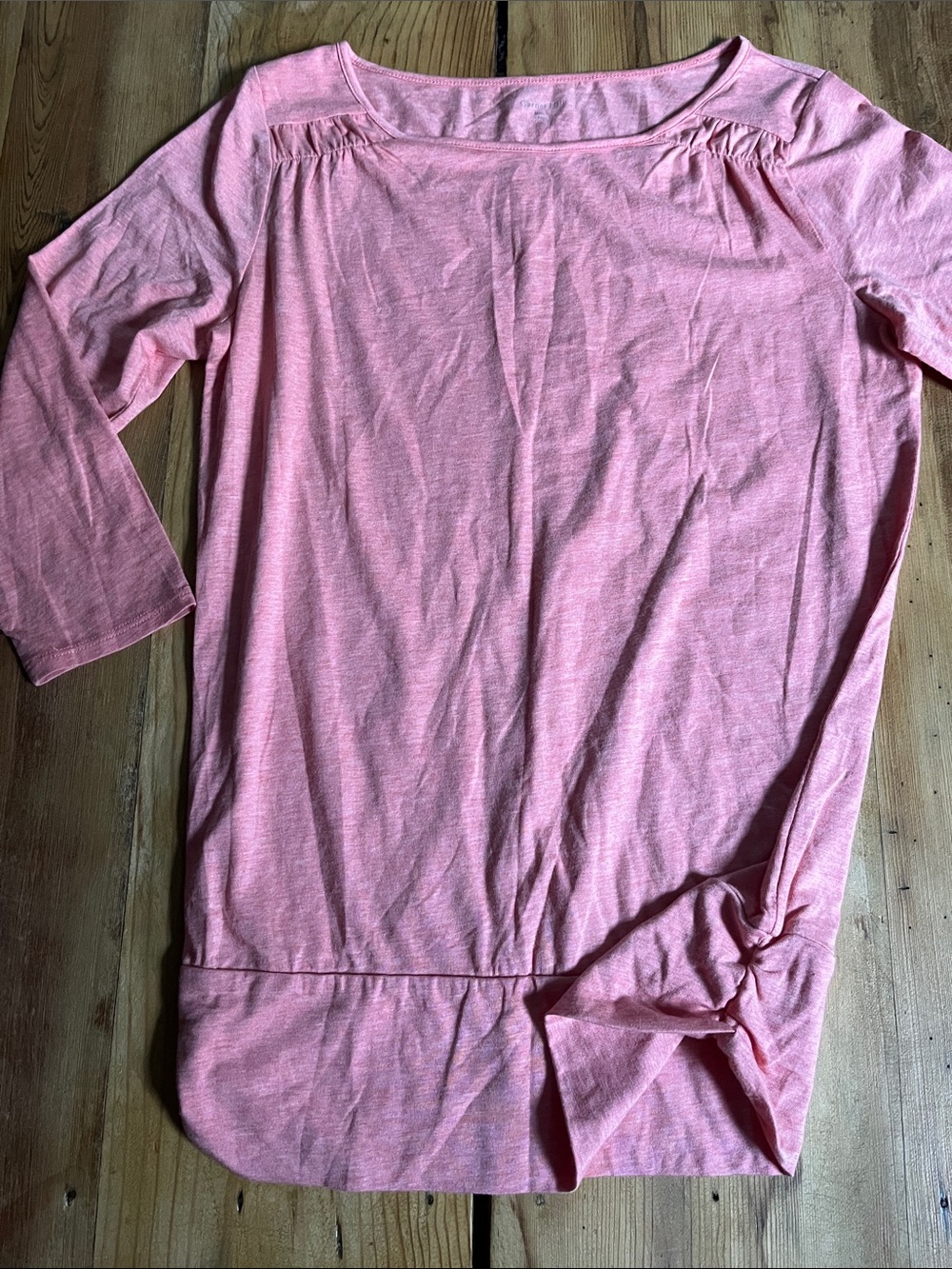 GARNET HILL XS Peach Organic Pima Cotton Blouse Drop Waist Ruched 3/4 Sleeve